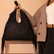 Load image into Gallery viewer, BRYNLEE VEGAN SUEDE TOTE BAG | BLACK