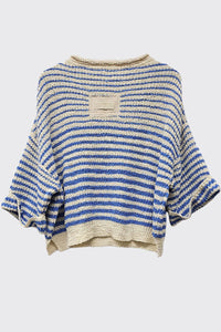 JENNA STRIPED SLOUCHY KNIT TOP | ECRU & BLUE