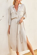 Load image into Gallery viewer, PIPER PINSTRIPED MAXI SHIRT DRESS | OATMILK &amp; BLACK