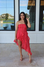 Load image into Gallery viewer, CORA HIGH LOW RUFFLE LACE DRESS | CORAL