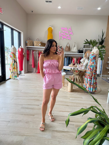 JADA STRIPED TUBE TOP & SHORT SET | PINK