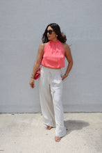 Load image into Gallery viewer, LARK SILK ELASTIC HIGH NECK CROP TOP | CORAL