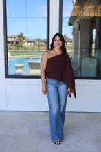 Load image into Gallery viewer, AURORA ASYMMETRIC CHIFFON TOP | CHOCOLATE