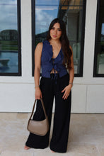 Load image into Gallery viewer, NATASHA V-NECK RUFFLE TIE FRONT KNIT TOP | NAVY