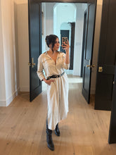 Load image into Gallery viewer, PIPER PINSTRIPED MAXI SHIRT DRESS | OATMILK &amp; BLACK