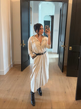 Load image into Gallery viewer, PIPER PINSTRIPED MAXI SHIRT DRESS | OATMILK &amp; BLACK