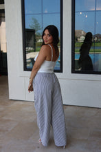 Load image into Gallery viewer, DONNA MID RISE RELAXED BAGGY PANTS | CREAM &amp; NAVY STRIPE