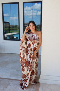 AUTUMN FLORALS SATIN MAXI DRESS