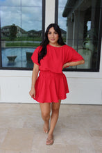 Load image into Gallery viewer, CHERRY PIE CINCHED MINI DRESS | RED