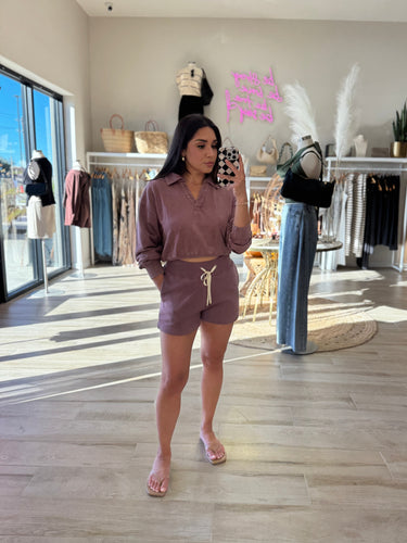 CLOUD WALK FLEECE BILLOW SHORTS | ROSE TAUPE