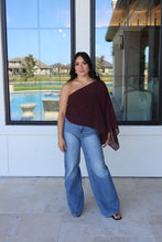 Load image into Gallery viewer, AURORA ASYMMETRIC CHIFFON TOP | CHOCOLATE