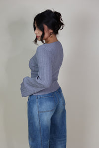 BLAIR RIBBED LONG SLEEVE KNIT TOP | H GREY