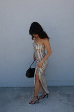 Load image into Gallery viewer, KIARA TEXTURED STRIPED KNIT STRAPLESS DRESS | NATURAL