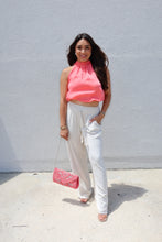 Load image into Gallery viewer, LARK SILK ELASTIC HIGH NECK CROP TOP | CORAL
