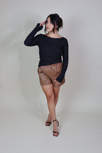 ASTER VEGAN LEATHER SHORTS | CHESTNUT