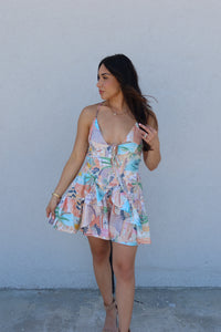 CAPRI MOTIF RUFFLED CAMI ROMPER | SOFT PINK