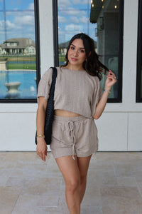 TESSA TEXTURED LOOSE FIT TOP & SHIRT SET | TAUPE
