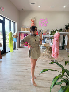 SILA COLLAR NECK LAYERED ROMPER | LT OLIVE