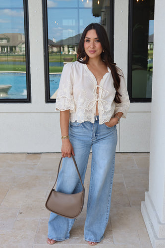 CELINE FLORAL EMBROIDERY BLOUSE | IVORY