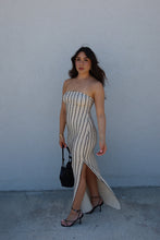 Load image into Gallery viewer, KIARA TEXTURED STRIPED KNIT STRAPLESS DRESS | NATURAL