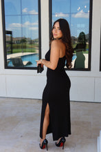 Load image into Gallery viewer, GISELE GOLD APPLIQUE HALTER NECK DRESS | BLACK