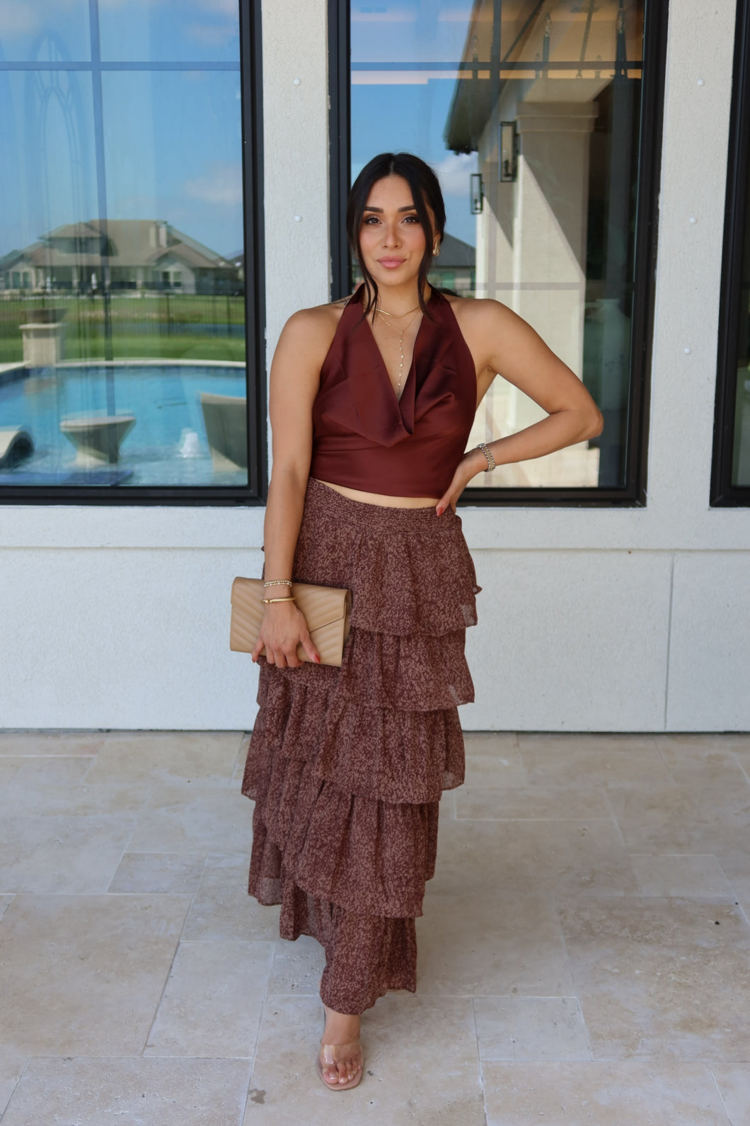 ROSALIE TIERED RUFFLE MAXI | MOCHA