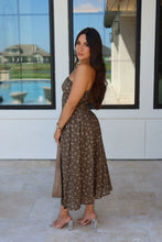 Load image into Gallery viewer, PENELOPE DROPPED WAISTED MIDI DRESS | OLIVE &amp; PINK