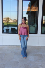 Load image into Gallery viewer, AVERY STRAPLESS SCARF DETAIL SATIN TOP | ROSE