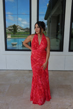 Load image into Gallery viewer, IRIS SUNSET HALTER MAXI DRESS | RED
