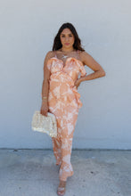 Load image into Gallery viewer, CLEMENTINE RUFFLED FLORAL SATIN MAXI DRESS | APRICOT &amp; IVORY