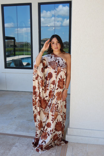 AUTUMN FLORALS SATIN MAXI DRESS