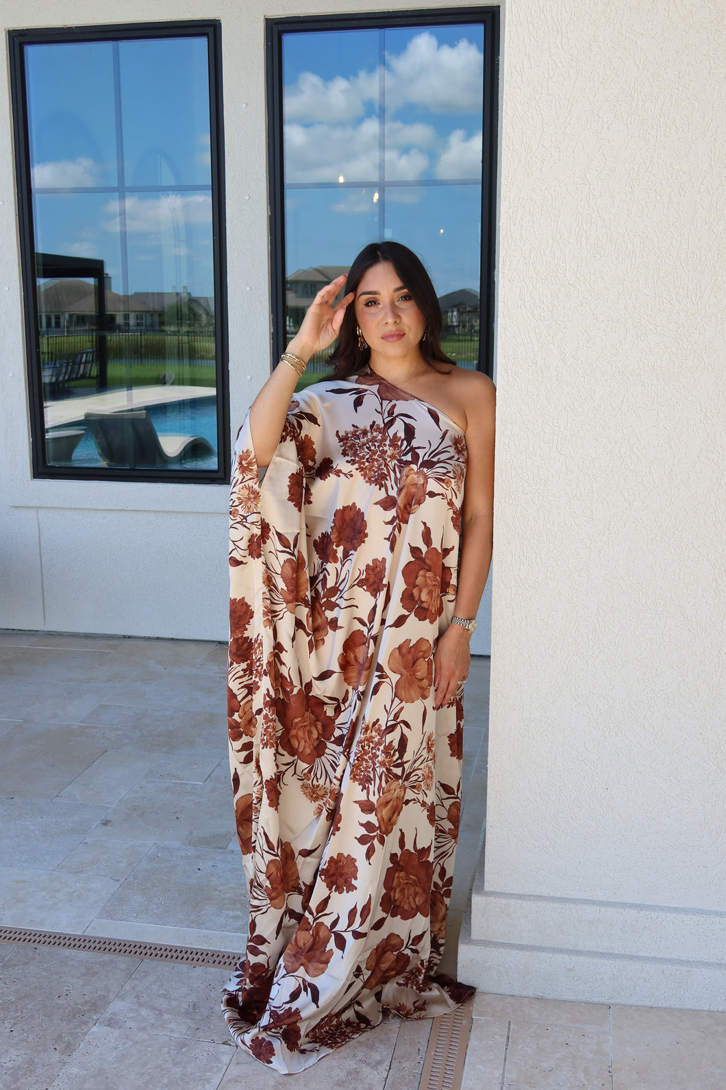 AUTUMN FLORALS SATIN MAXI DRESS
