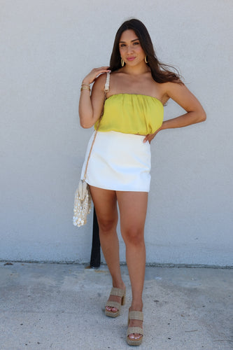 AMANZA STRAPLESS BUBBLE TOP | CHARTREUSE