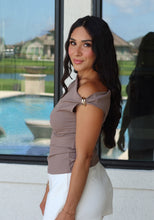 Load image into Gallery viewer, OLIVIA ASYMMETRICAL GOLD DETAIL TOP | STONE
