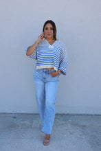 Load image into Gallery viewer, JENNA STRIPED SLOUCHY KNIT TOP | ECRU &amp; BLUE