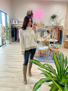 LOTTIE SIDE ZIPPER TURTLENECK SWEATER TOP | CREAM & MOCHA