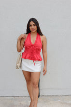 Load image into Gallery viewer, POPPY POPLIN HALTER LACE TRIM TOP | STRAWBERRY RED