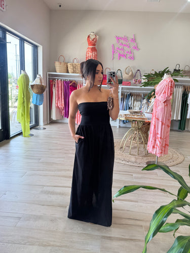 WREN LINEN & KNIT COMBO DRESS | BLACK