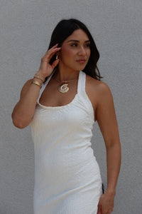 FAYE TIE DETAIL HALTER MIDI DRESS | IVORY