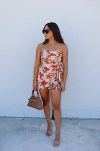FAY RUFFLED ROMPER | TAUPE & RED