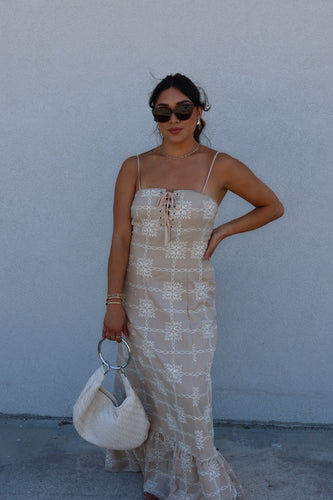 GRACE EMBROIDERY LINEN MAXI DRESS