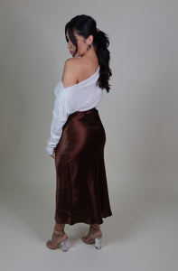 ASHER SATIN SKIRT | CHESTNUT