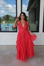 Load image into Gallery viewer, MICA TIERED RUFFLE HALTER MAXI DRESS | CHERRY TOMATO