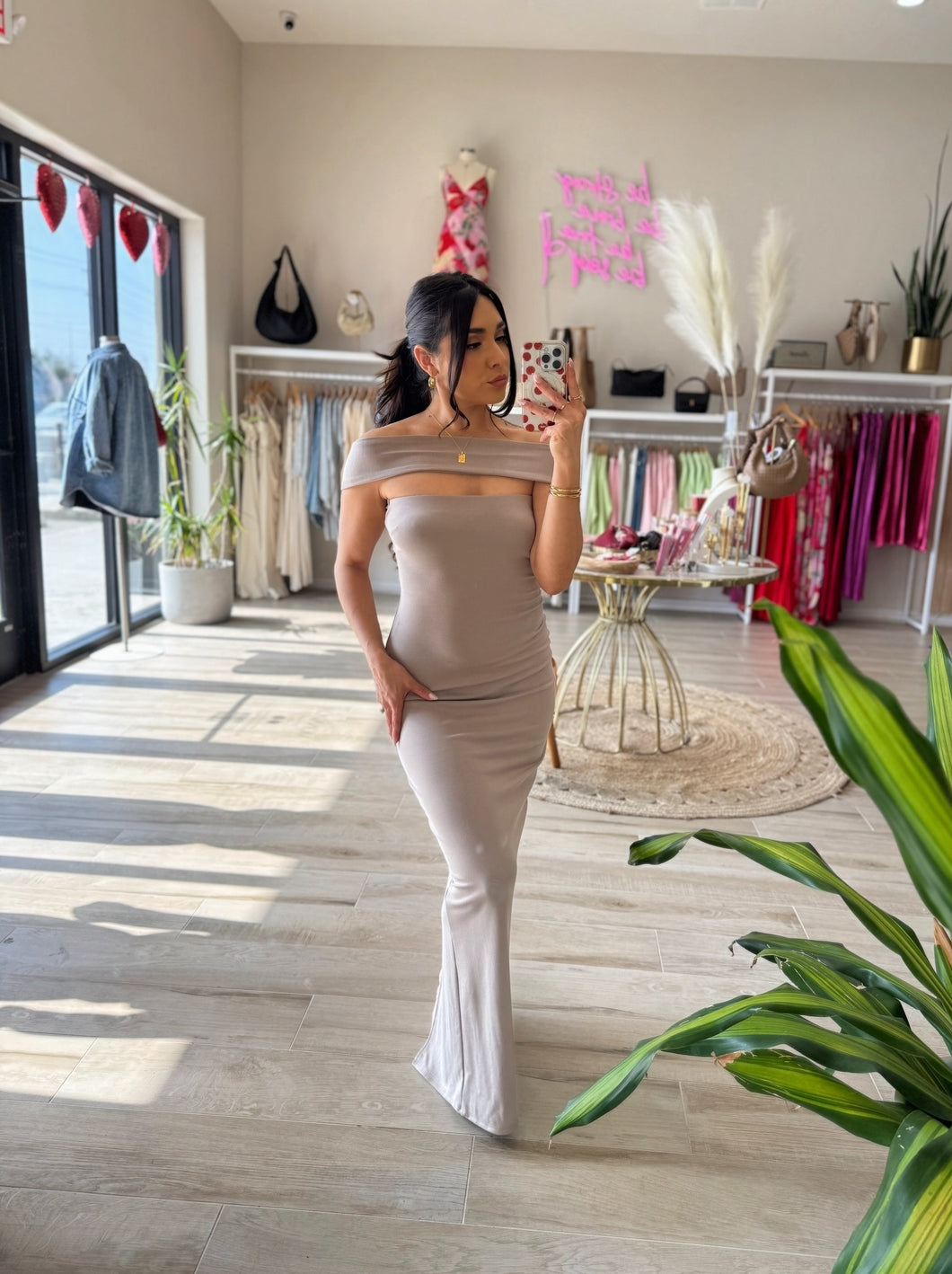 ROBIN BODYCON MAXI DRESS | TAUPE