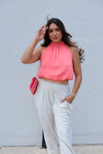 Load image into Gallery viewer, LARK SILK ELASTIC HIGH NECK CROP TOP | CORAL