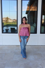 Load image into Gallery viewer, AVERY STRAPLESS SCARF DETAIL SATIN TOP | ROSE