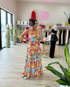 HAVANA FLORAL CONTRAST MAXI DRESS | MULTICOLOR