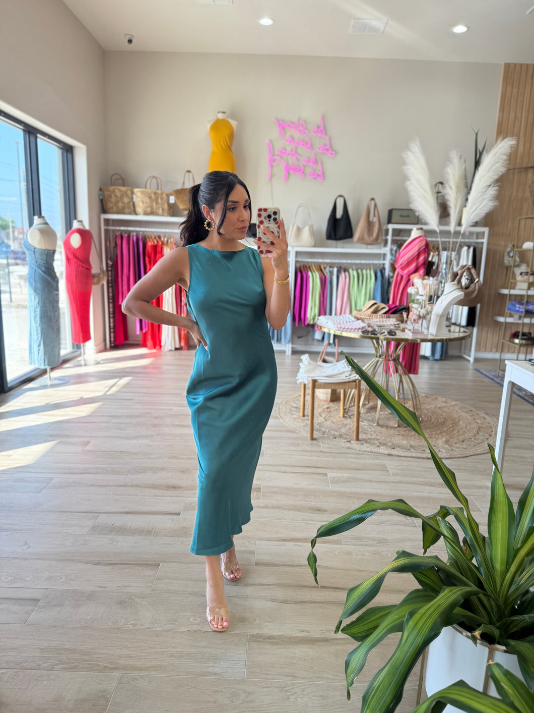 JADE OPEN BACK MIDI DRESS | EMERALD