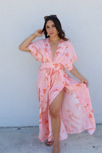ESME KIMONO DRESS | ORANGE & PINK
