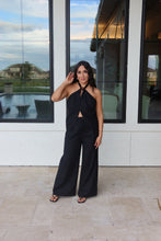 Load image into Gallery viewer, SAVANNAH HALTER TIE LINEN BLEND TOP | BLACK